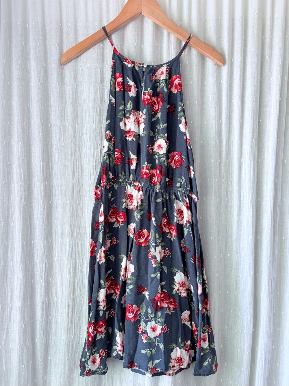 Justify Navy Floral Halter Dress with Red Roses - Picture 2 of 4